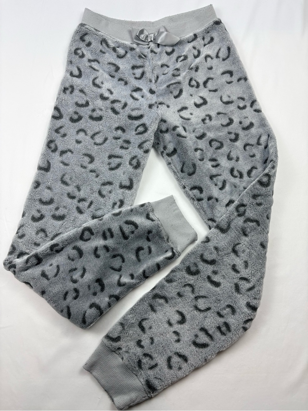 Cozy Grey Leopard Plush Jogger Pants for Kids